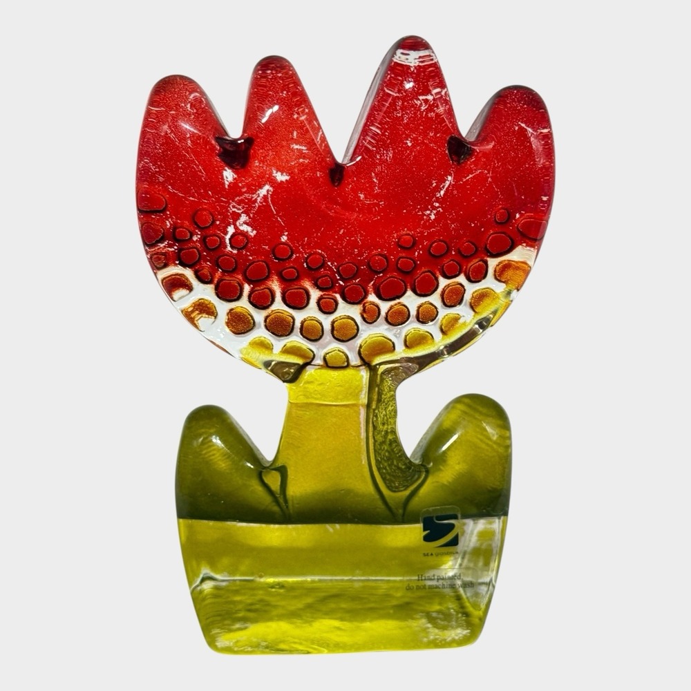 Sea Glasbruk Tulip Sculpture Unisex OS Red Good Vintage Kosta Boda Art Glass